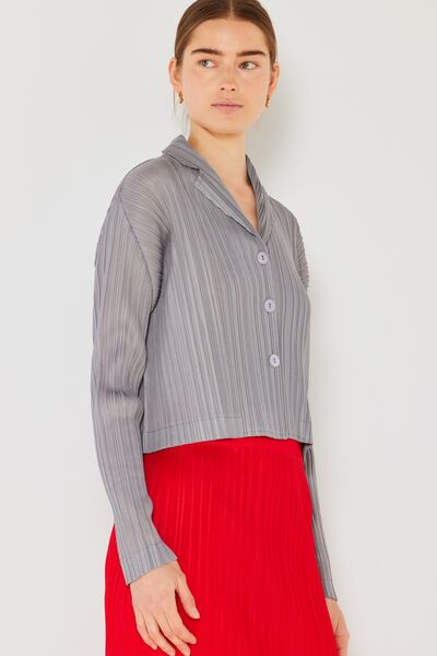Marina West Swim Pleated Cropped Button Up Shirt | us.meeeshop