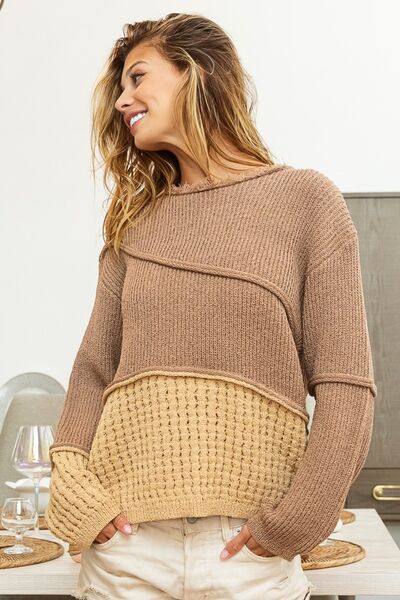 BiBi Texture Detail Contrast Drop Shoulder Sweater | us.meeeshop