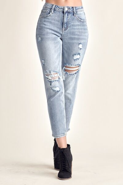 RISEN Distressed Slim Cropped Jeans | us.meeeshop