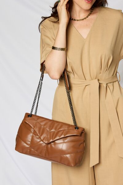 SHOMICO PU Leather Chain Handbag in Tan | us.meeeshop