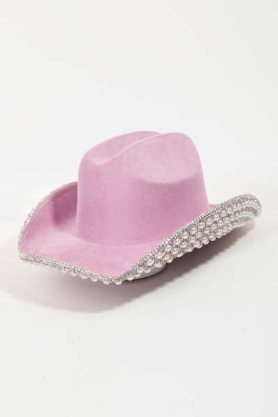 Fame Pave Rhinestone Pearl Trim Cowboy Hat | us.meeeshop