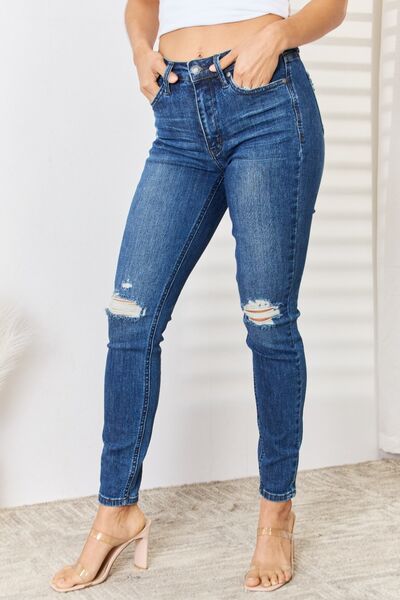 Judy Blue High Waist Distressed Slim Jeans | us.meeeshop