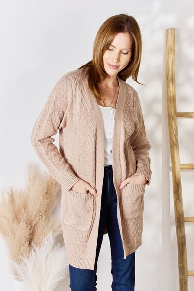 Hailey & Co Cable-Knit Pocketed Cardigan in Mocha | us.meeeshop