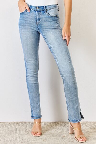 Kancan Full Size Mid Rise Y2K Slit Bootcut Jeans | us.meeeshop