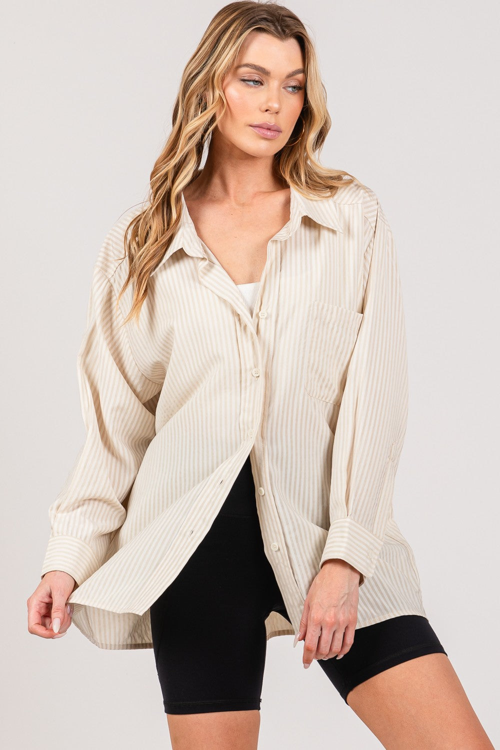 SAGE + FIG Striped Button Up Long Sleeve Shirt | us.meeeshop