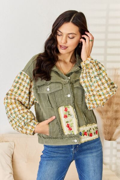 POL Embroidered Button Down Raw Hem Shacket | us.meeeshop