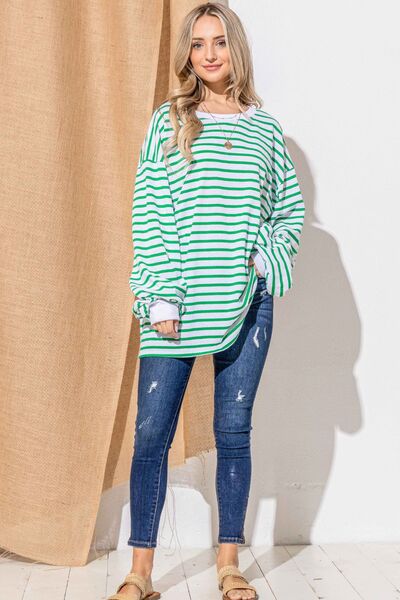 And The Why Oversized Striped Balloon Sleeve Top | us.meeeshop