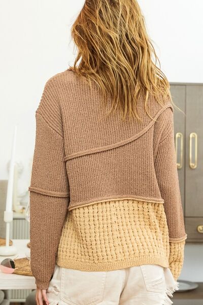 BiBi Texture Detail Contrast Drop Shoulder Sweater | us.meeeshop