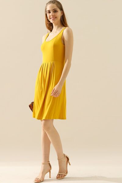 Doublju Full Size Round Neck Ruched Sleeveless Dress with Pockets | us.meeeshop