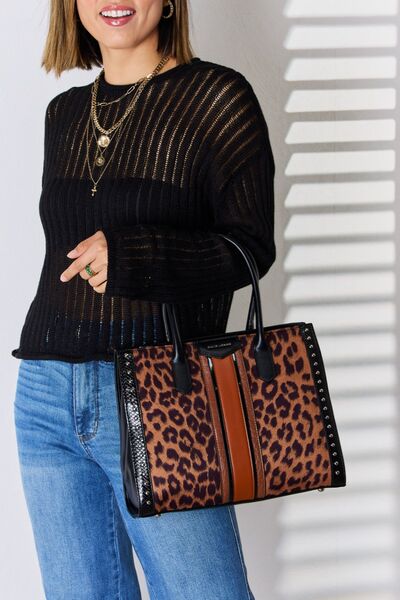 David Jones Leopard Contrast Rivet Handbag | us.meeeshop
