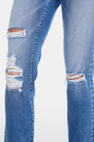 BAYEAS Full Size High Waist Distressed Cat's Whiskers Straight Jeans | us.meeeshop