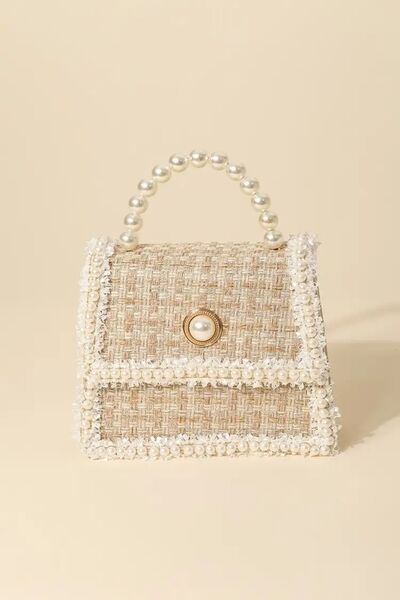 Fame Pearly Trim Woven Handbag | us.meeeshop