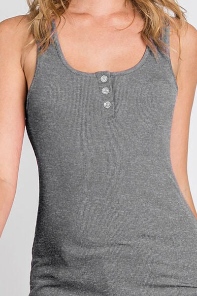 Ninexis Front Button Ribbed Round Neck Tank | us.meeeshop