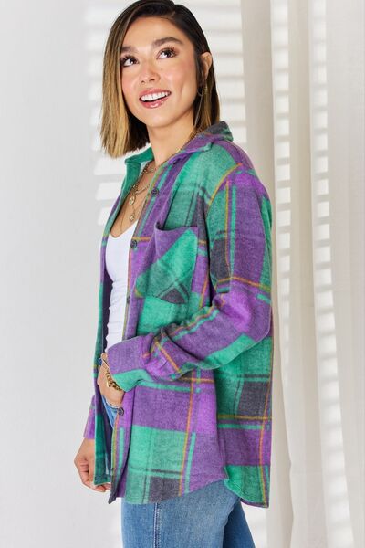 Zenana Plaid Button Up Long Sleeve Shacket | us.meeeshop