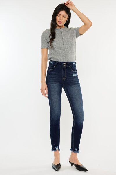Kancan Full Size Cat's Whiskers Raw Hem High Waist Jeans | us.meeeshop