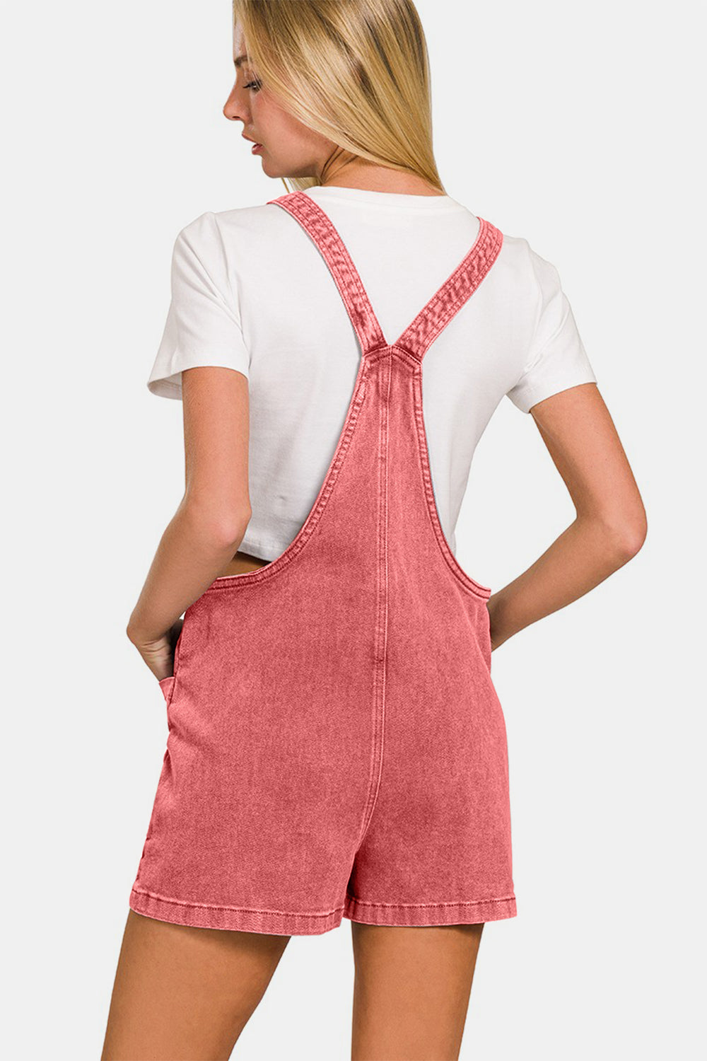Zenana Washed Knot Strap Rompers | us.meeeshop